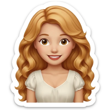 white latina girl with strawberry blonde super long wavy hair, white skirt, blushed cheeks sticker