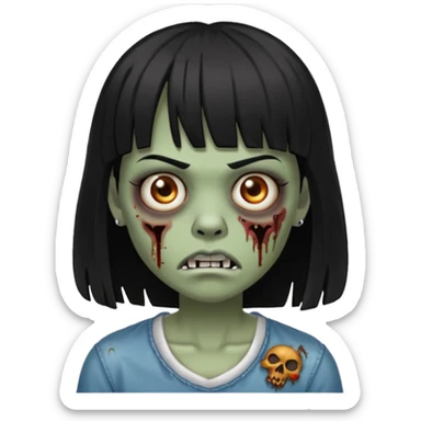 make a zoombie iphone emoji with medium black hair with bangs, piercing in both eyebrow and septum sticker
