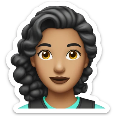 Tanned woman with black hair dressed in 1990s preppy hair, makeup, and neon attire  sticker