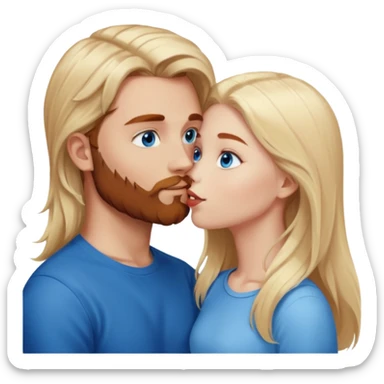 Long-pale-blonde hair, beautiful girl with blue eyes facing, kissing reddish-brown hair-beard boy blue eyed white guy sticker