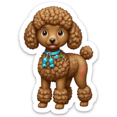 Create a full-body Apple-style emoji of a brown poodle sticker