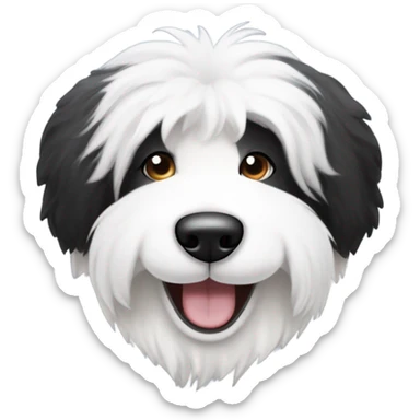 Half Black and half white old English sheepdog smiling sticker