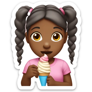 African American three year old girl with pigtails eating ice cream sticker