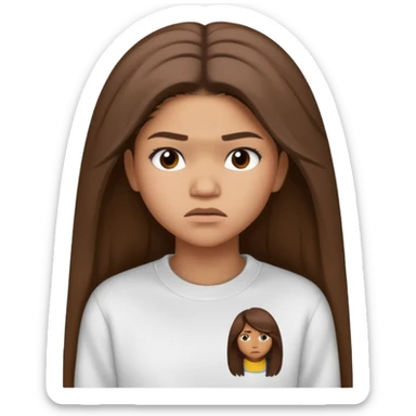 Zendaya with a worried face in a plain white sweatshirt, unhappy face, shoulders long hair combed to the right side sticker