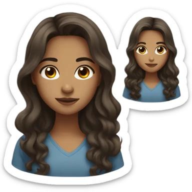 girl with light tan skin and long dark brown wavy hair and brown eyes sticker