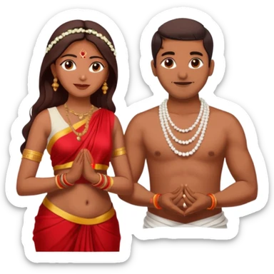 indian woman in saree and indian man in dhoti (shirtless) putting garlands on each other sticker