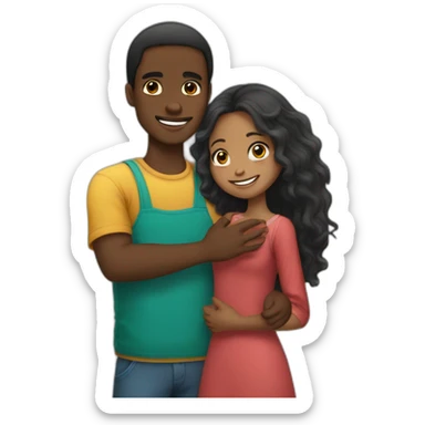 African young man hugging tatar girl with long hair sticker