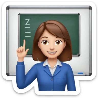Happy instructor female brown hair whit board sticker