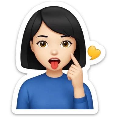 Chicas con pelo negro y corte bob haciendo que se muerde uno de sus dedos de manera picara, puedes hacer que se muerda el dedo sticker