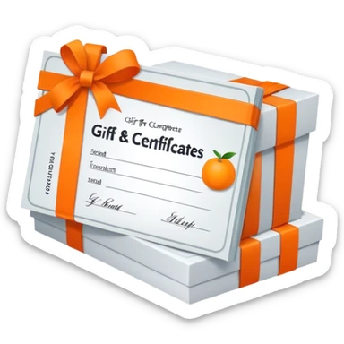 A stack of gift certificate with orange strap in the middle sticker