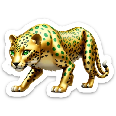cinematic-jaguar-realistic-full-body-on all fours-emoji,-sleek-powerful-frame-poised-for-action,-golden-fur-adorned-with-bold-black-rosettes,-head-tilted-dramatically,-piercing-green-eyes-locked-onto-its-prey,-simplified-yet-realistic-focused-features,-highly-detailed,-glowing-with-an-almost-sarcastic-glow sticker