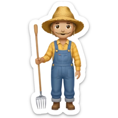 Scarecrow, Dressed like a farmer with overalls, straw hat, and a rake tucked in one arm, body on stick sticker