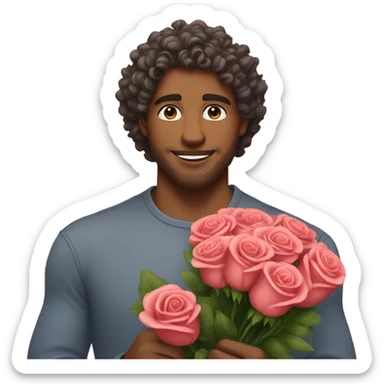 Handsome man with curly hair with a bouquet of roses sticker