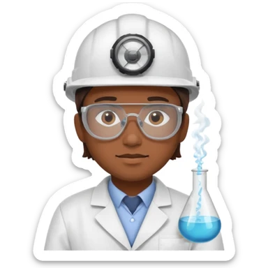 Ingeniera quimica con delantal, casco de seguridad y gafas de seguridad sticker