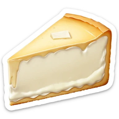 soft wedge of brie cheese with creamy off-white interior and white bloomy rind, smooth slightly oozing texture near edge, thick velvety crust, soft rich core, no board or extras, soft lighting, subtle shadows, emoji scale sticker