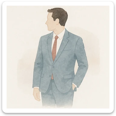 a business man turning his body, watercolor art style, suit and tie, soft background sticker