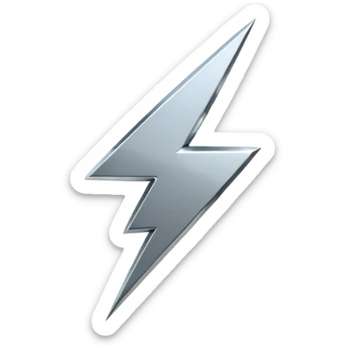 A lightning bolt emoji made of polished silver chrome, sharp yet rounded edges, glossy metallic surface, soft reflections, minimal futuristic design, iOS emoji style, centered, clean white background sticker