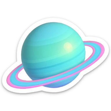 Planet Uranus emoji with planetary rings, colored like an opal gemstone with swirling iridescent pastel blues, greens, and pinks, glowing effect sticker