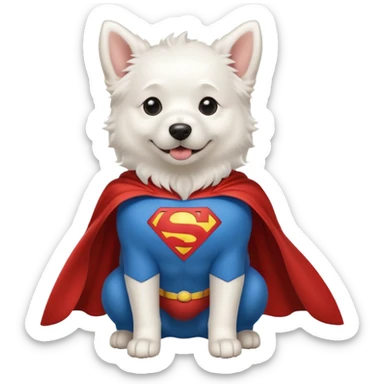 White dog with Superman cape sticker