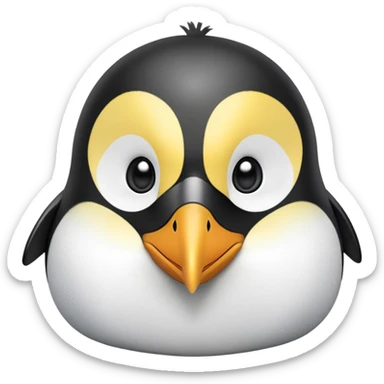 cinematic-cute-emperor-penguin-portrait-emoji,-head-tilted-playfully-and-inquisitively,-with-glossy,-pristine-plumage-accented-by-a-bright-beak-and-round,-sparkling-eyes-filled-with-curiosity,-simplified-yet-irresistibly-adorable-features zoomed into the face sticker