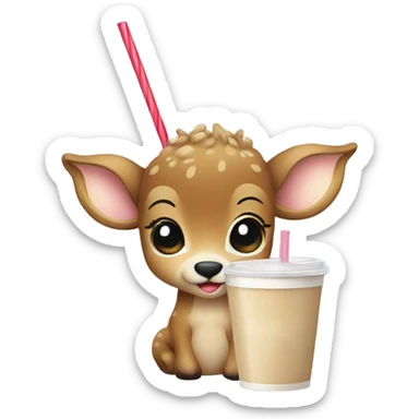 Baby deer drinking iced coffee sticker
