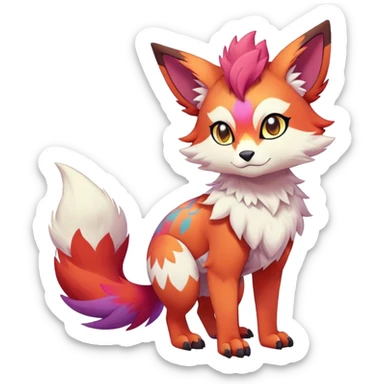Male bright-colored multi-colored cute cool exotic anime-styled Falvie-Fionbri-fantasy-creature-fursona-Fakémon-Pokémon, full body, with markings sticker