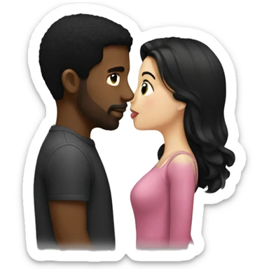 A brunette girl kissing a black hair guy  sticker