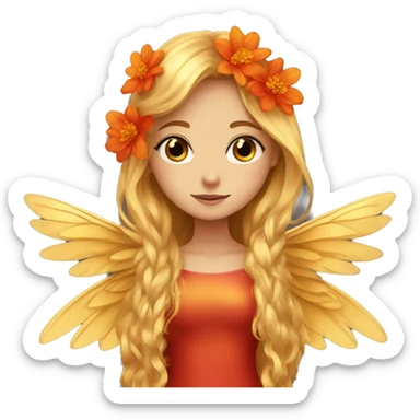 big wings, flower, Beautiful, fairy, gold, orange,red, long hair sticker