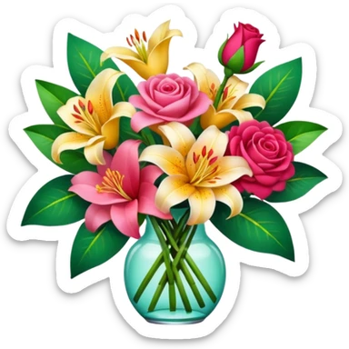 Lilies, roses and camellias in a flower bouquet sticker