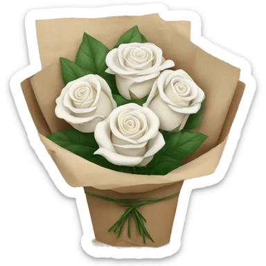 white roses bouquet in brown paper sticker