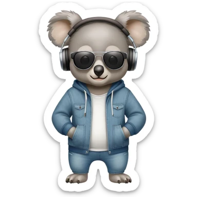 anthropomorphised koala full body wearing a hoodie and jeans dark sunglasses headphones different pose sticker