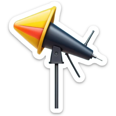 Minimalist emoji-style sticker of an old-school antenna with distorted, glitched signal waves. Clean icon style. sticker