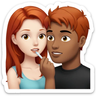 redhead girl gives blowjob to black haired guy sticker