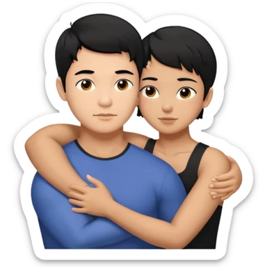 buff Asian Man black hair hugging girl with black pixie cut  sticker
