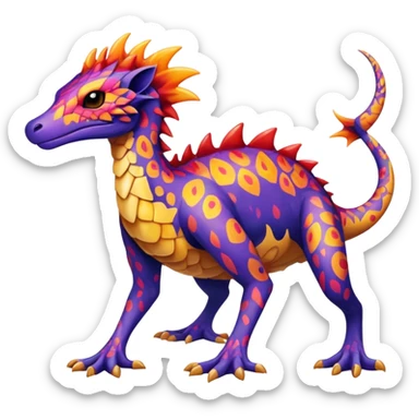 a colorful edgy vernid-fionbri-creature with splash patterns full body sticker