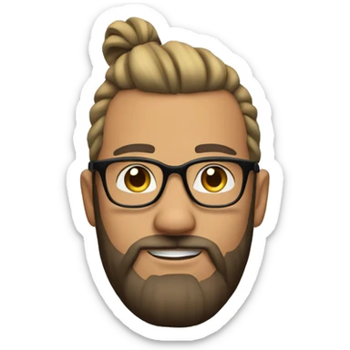 a person with man bun, short beard and glasses looking slightly to the right. Just the head sticker