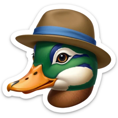 Create a mallard head which has a hat
 sticker