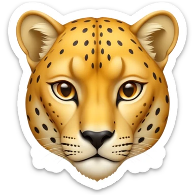 Cinematic Noble Cheetah Portrait Emoji, Poised and regal, with a lean, muscular build and a sleek, spotted Fur of golden hues, deep-set soulful amber eyes, Simplified yet sharp and sophisticated features, highly detailed, glowing with a warm, dignified glow, high shine, intelligent and swift, stylized with an air of wild elegance, focused and attentive, soft glowing outline, capturing the essence of a watchful and confident predator, so majestic it feels as though it could sprint out of the screen with effortless authority! sticker
