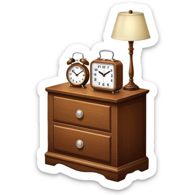 Cupboard-commode-drawer-night-stand with a night lamp on, a photo on, and a digital alarm clock on sticker