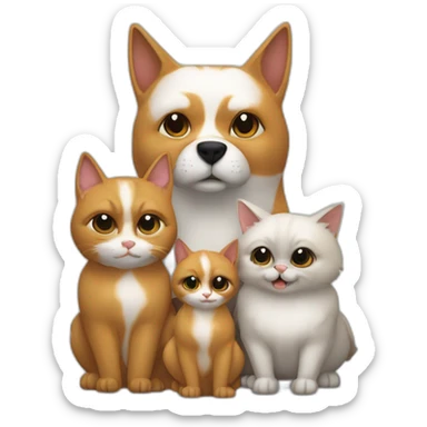 Famille d'une mère un père chauve, deux jumeaux et une petite sœur, un chien est 3 chats, avec un perroquet sticker