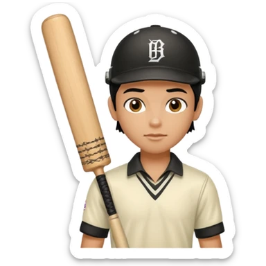 a pretty male bratz cricket player. black hair sticker
