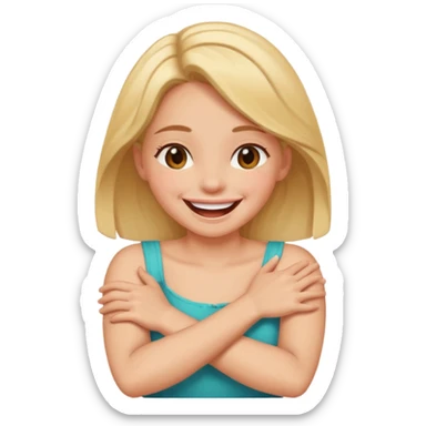 A girl laughing with her arms crossed around her neck  sticker