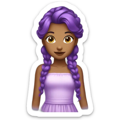 girl with striking purple hair. The girl's hair is styled in a hime cut. She has a medium brown skin sticker