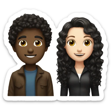 white boy with dark brown hair and white girl with long black curly hair sticker