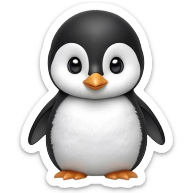 Cinematic Noble Baby Penguin Portrait Emoji, Poised with an air of innocent regality, featuring soft, downy feathers in crisp black and white and wide, soulful eyes, Simplified yet sharp and sophisticated features, highly detailed, glowing with a gentle, dignified polar glow, high shine, intelligent and charming, stylized with an air of cherubic majesty, focused and attentive, soft glowing outline, capturing the essence of a tiny arctic noble that feels as though it could waddle out of the screen with effortless authority! sticker