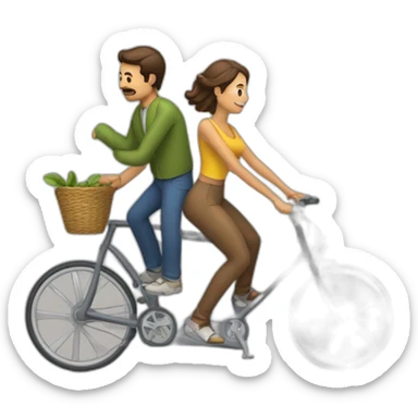 hombre y mujer montando en una bicicleta cada uno separados sticker