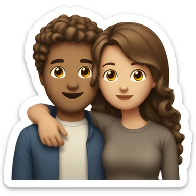 Girl with long straight brown hair hugging a guy with short curly brown hair sticker