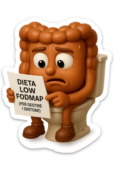 EMOJI STILE IPHONE DI UN INTESTINO UMANO ANATOMICO CHE GUARDA UN FOGLIO CON LA SCRITTA "DIETA LOW FODMAP (PER GESTIRE I SINTOMI)", FAGLI ANCHE LA PARTE BIANCA DEGLI OCCHI, NON SOLO LE PUPILLE, IPERREALISTICO 4K sticker