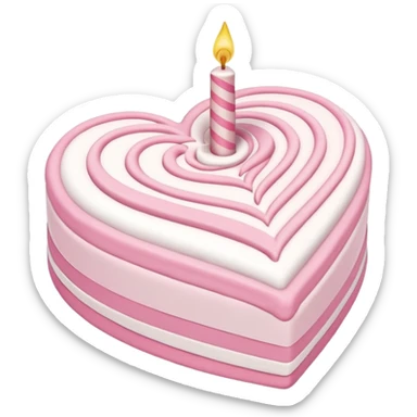heart shaped birthday cake, pastel pink and white swirled, cute and cheerful sticker