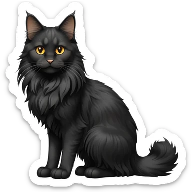 cinematic-black-maine-coon-cat-full-body-on all fours-emoji,-head-tilted-playfully-and-inquisitively,-sleek-solid black-fur,-simplified-yet-adorable-features,-highly-detailed,-glowing-with-a-warm,-friendly-glow -simplified-yet-realistic sticker